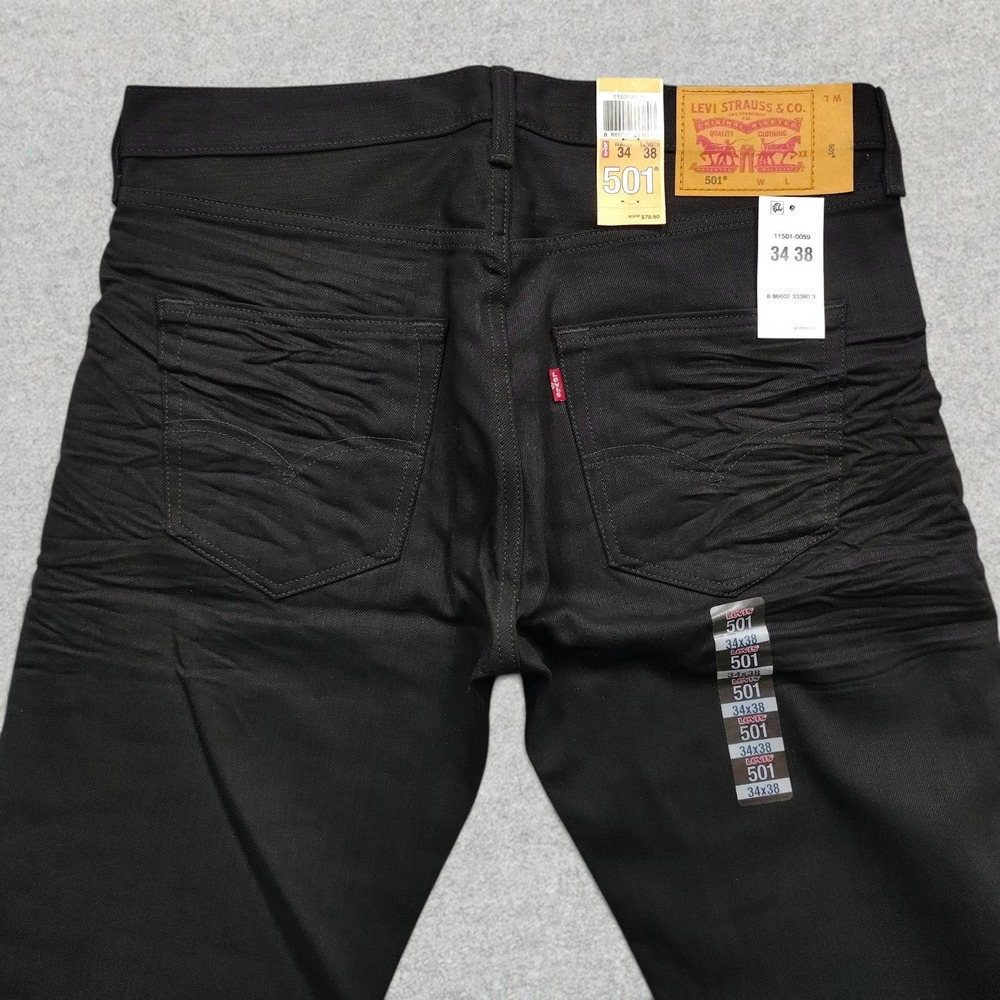 Levi's 501 Jeans Mens 34x38 Black Denim Big & Tall Straight Leg Button Fly NWT - Picture 4 of 16